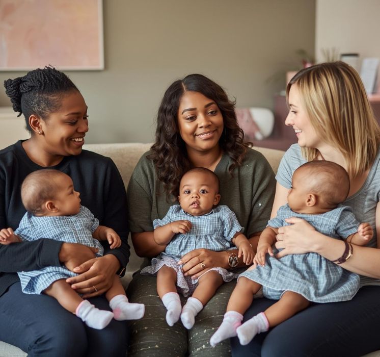 Soutien aux nouvelles mamans chez Pluri-elles Manitoba : accompagnement post-natal, conseils et groupes de partage.